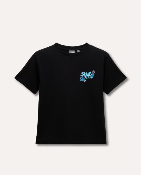Slika Crna majica s natpisom i motivom skatea